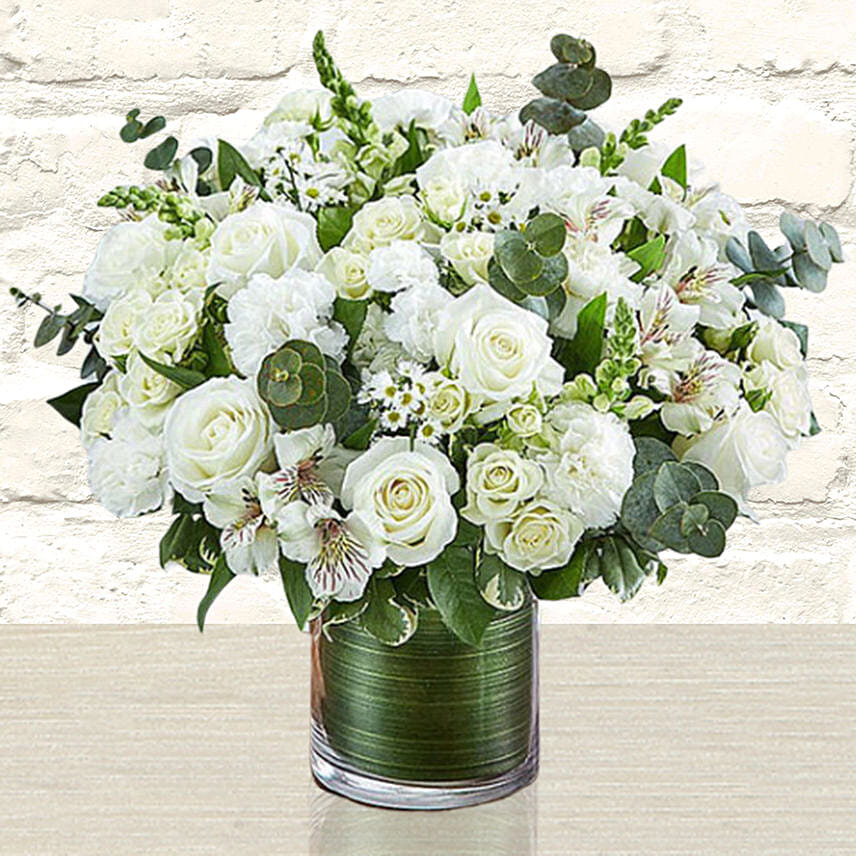 Glamorous White Flowers Vase Arrangement