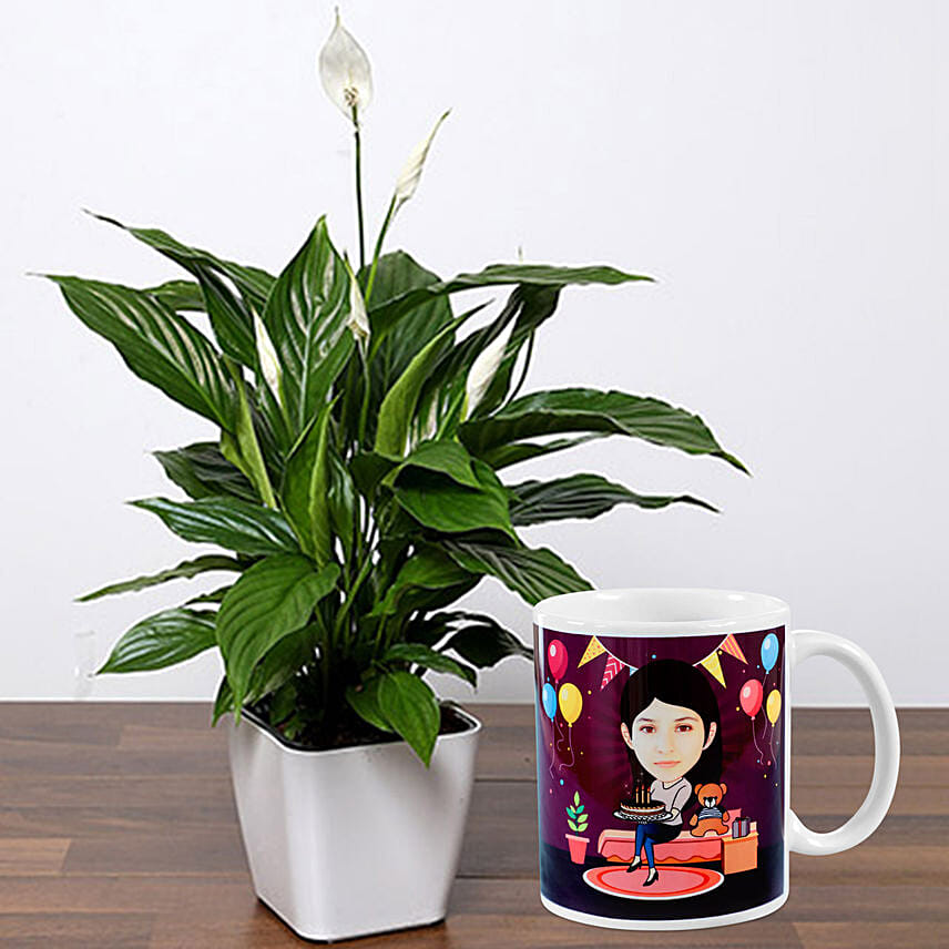 Lily Plant With Birthday Caricature Mug