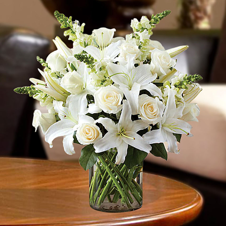 Love For White Flowers Vase Arrangement