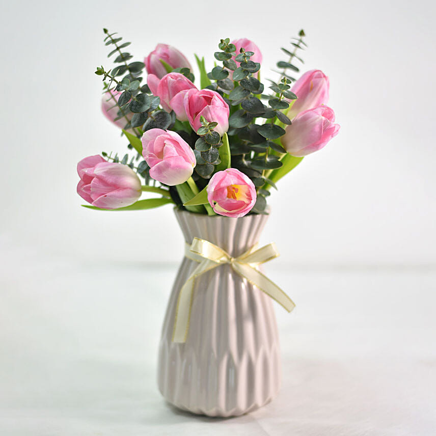 Mesmerising Tulips In Ceramic Vase