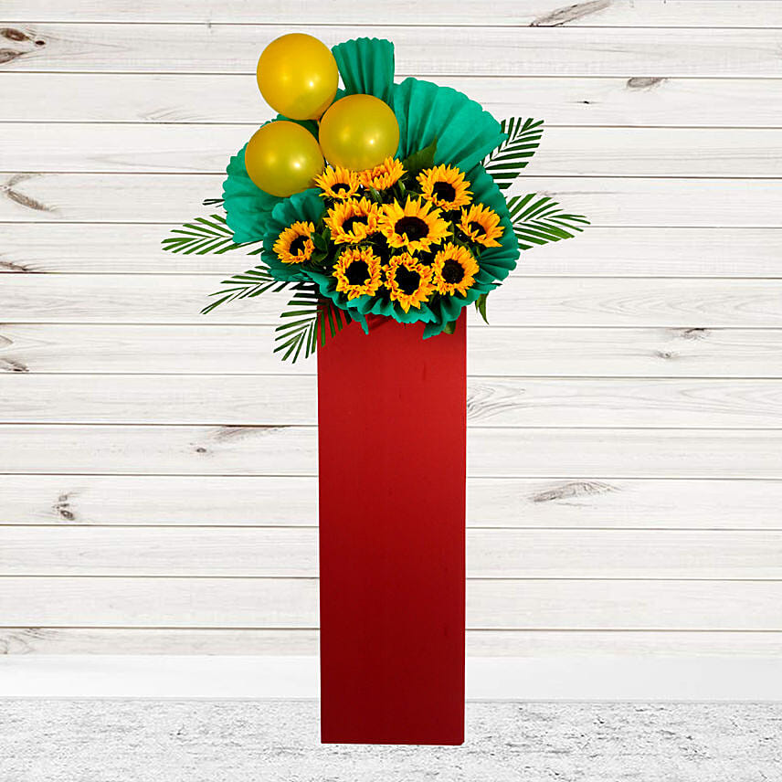 Mixed Flowers Green Balloons Cardboard Stand