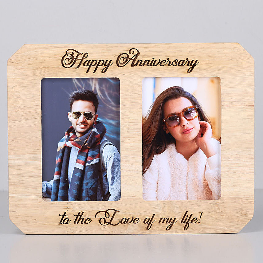 personalised happy anniversary wooden photo frame