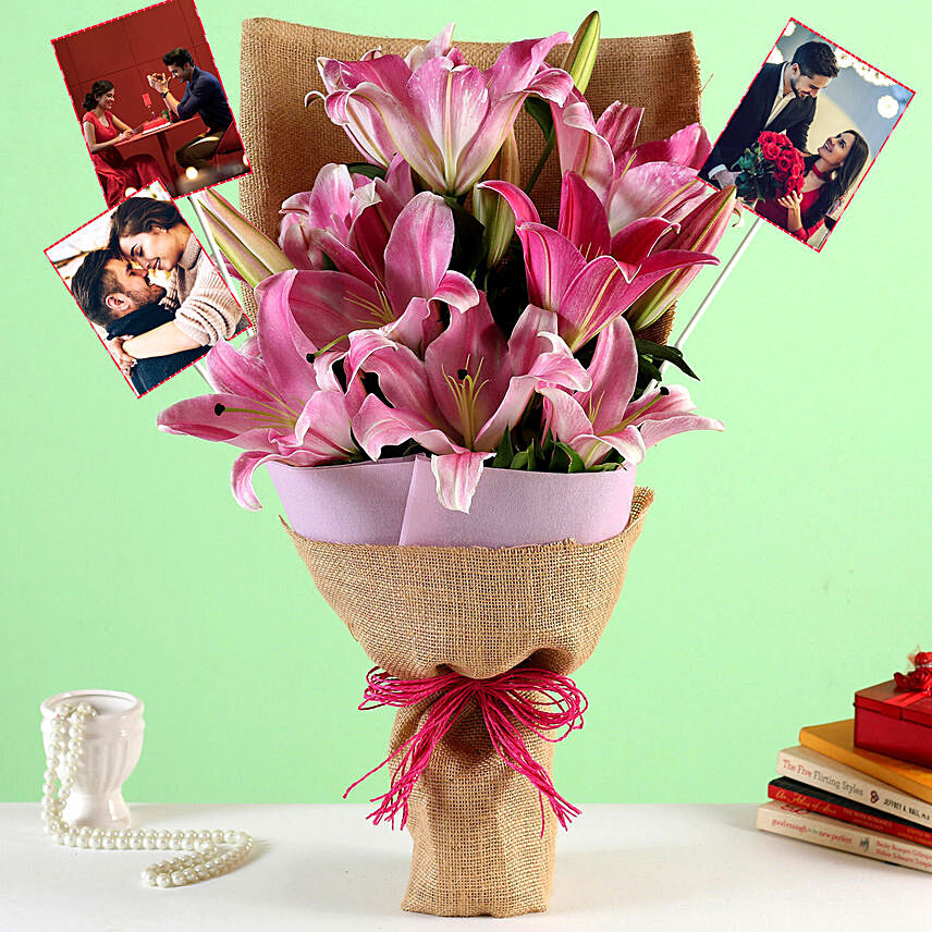Personalised Oriental Pink Lilies Bunch
