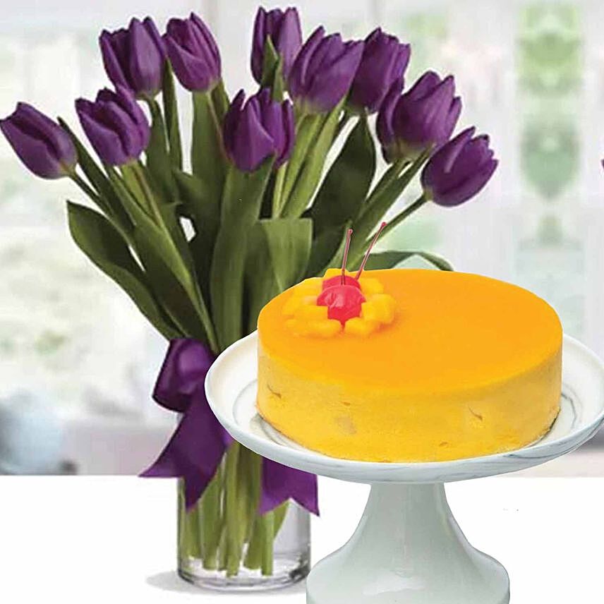 Royal Purple Tulips Mango Mousse Cake