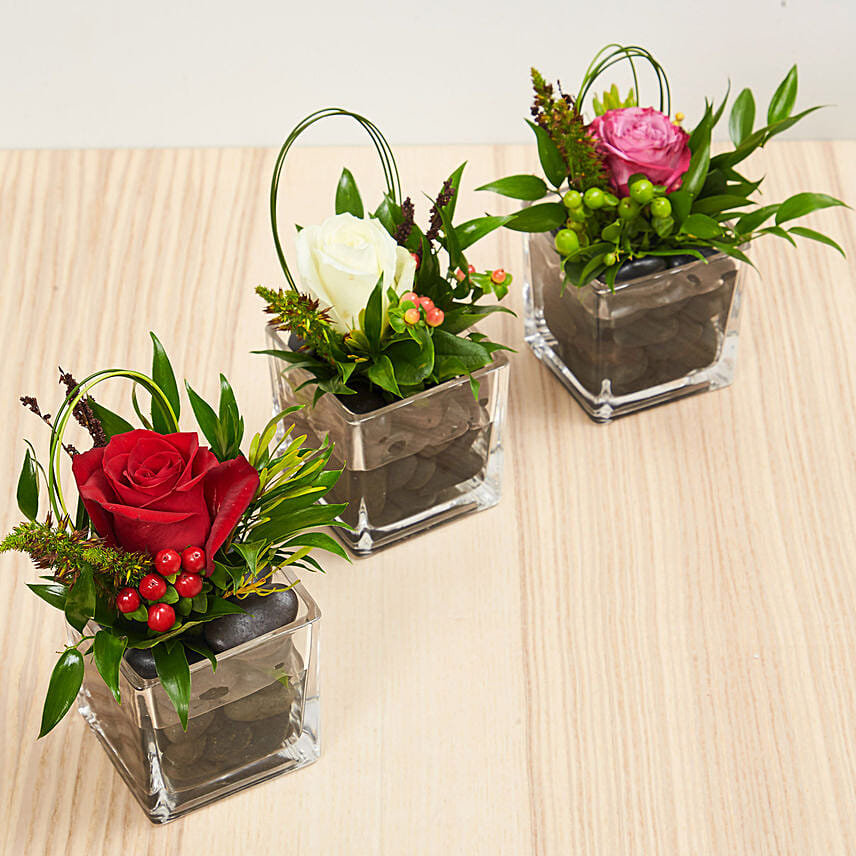 Set Of Three Flower Vase Arrangements