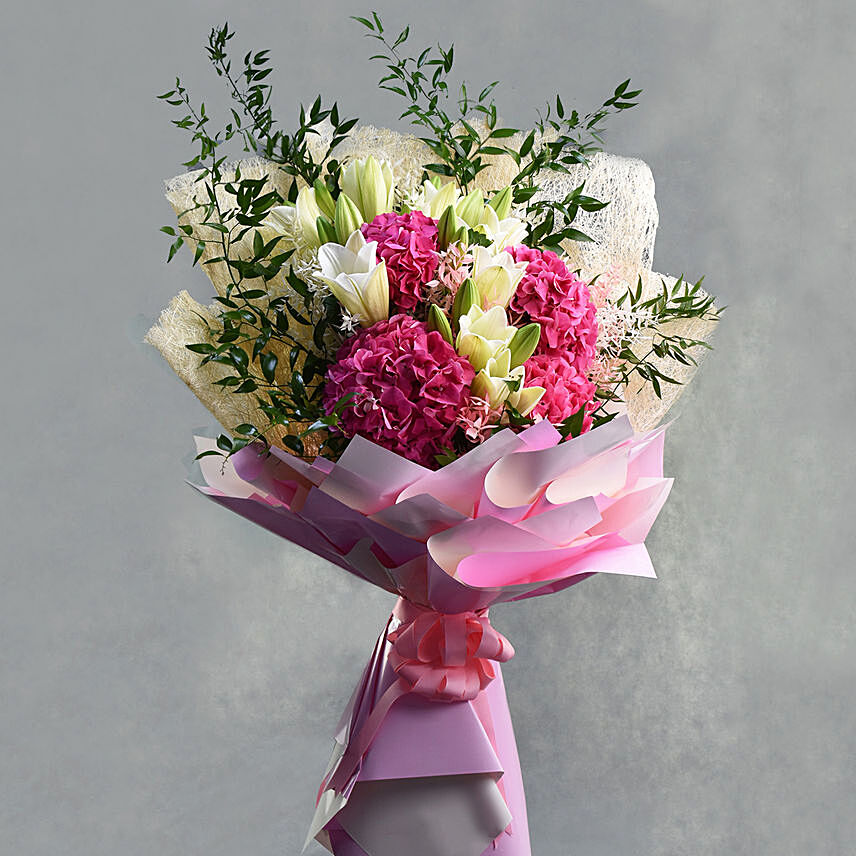 Hydrengea And Lillies Long Bouquet