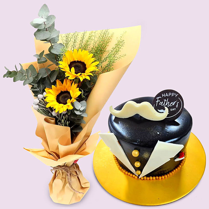 Sunshine Bouquet With Chocolate Mousse Cake