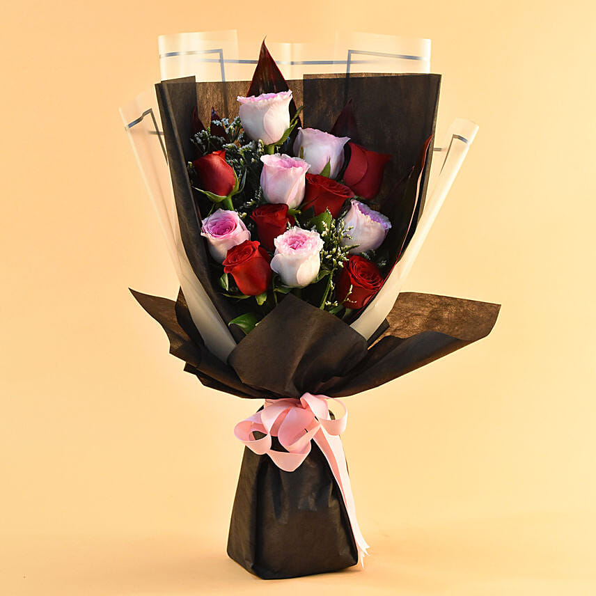 Elegant Pink & Red Roses Bouquet