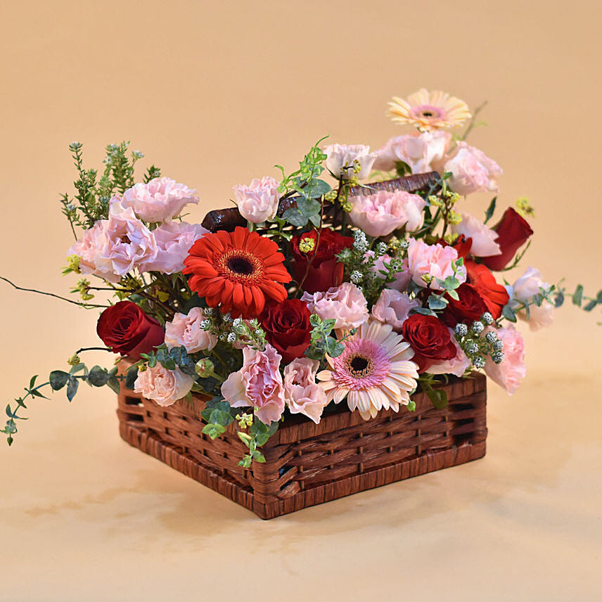 Heavenly Mixed Flowers Square Basket