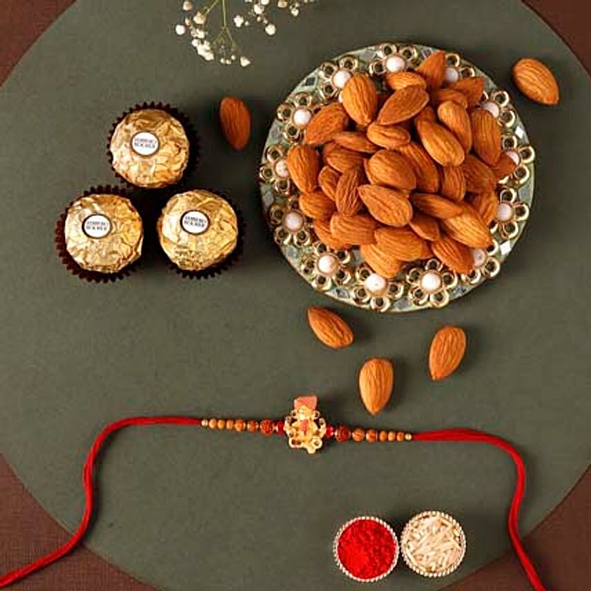 Sneh Antique Rakhi With Almonds & Ferrero Rocher
