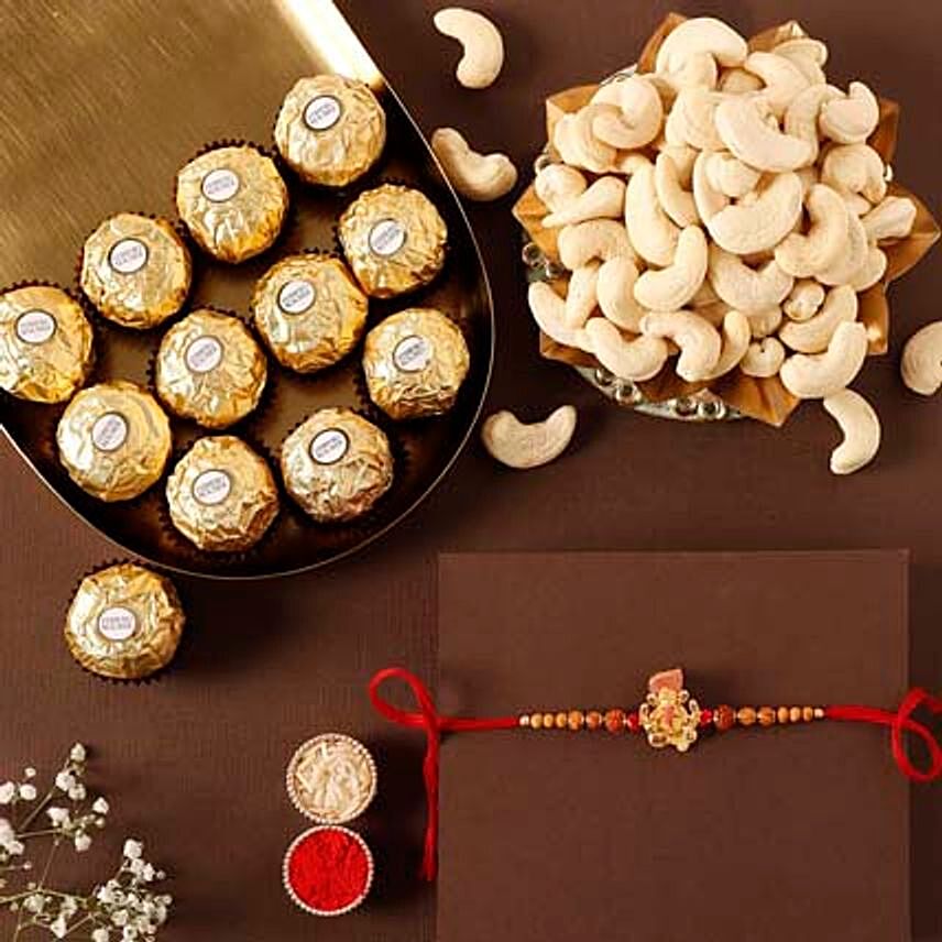 Sneh Antique Rakhi With Cashews & Ferrero Rocher