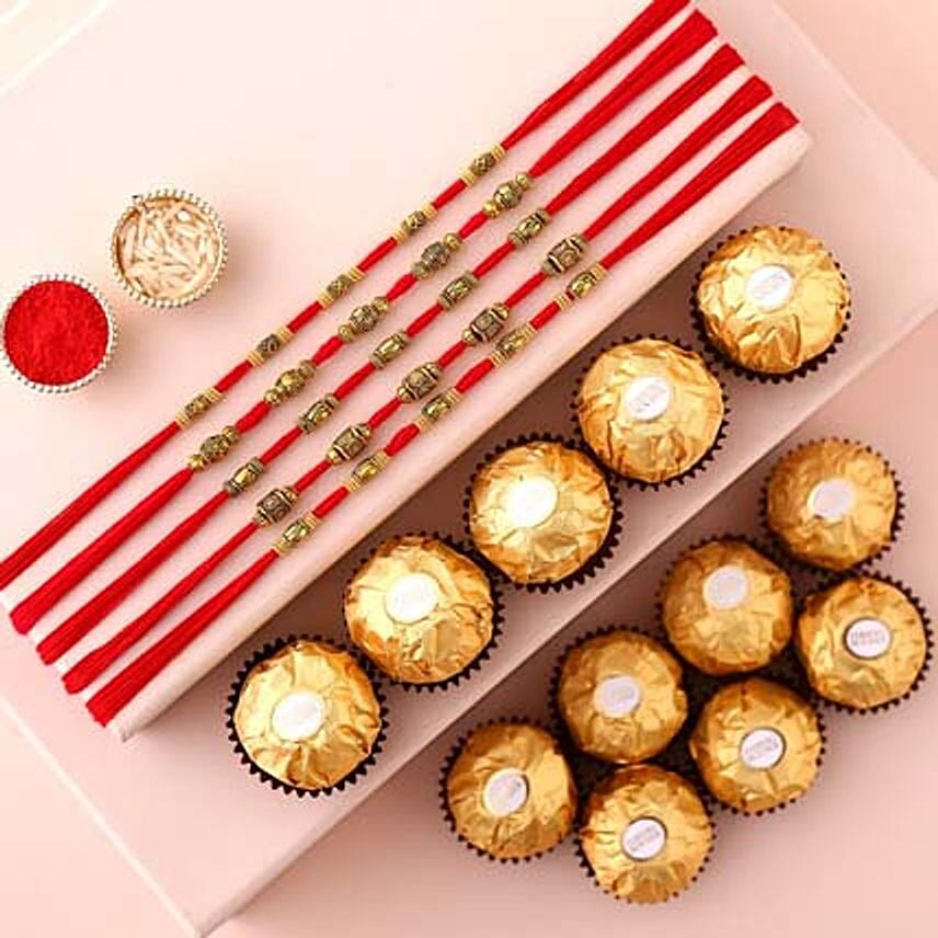 Sneh Brass Rakhi Set & Ferrero Rocher Box