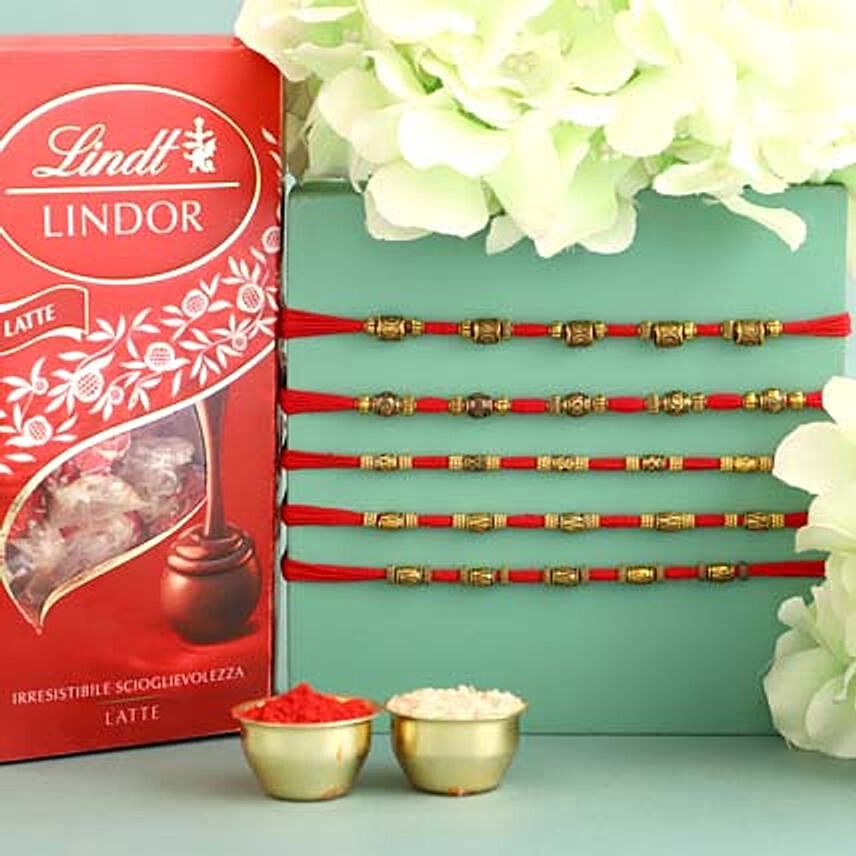Sneh Classic Mauli Rakhi Set & Lindor Chocolates