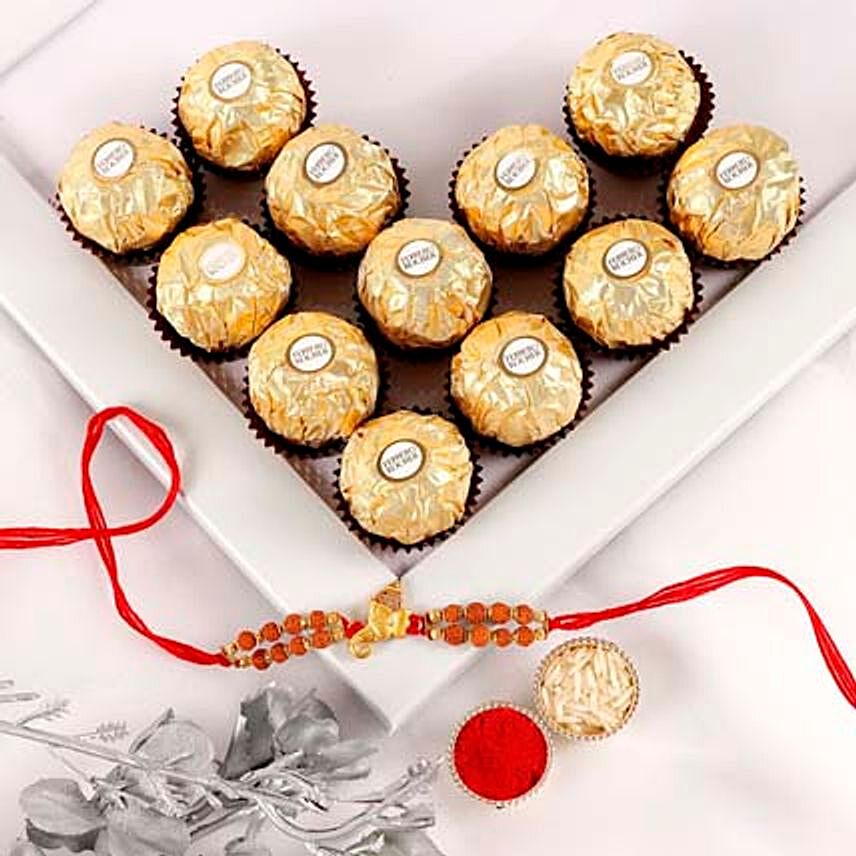 Sneh Elegant Rudraksha Rakhi & Ferrero Rocher Box