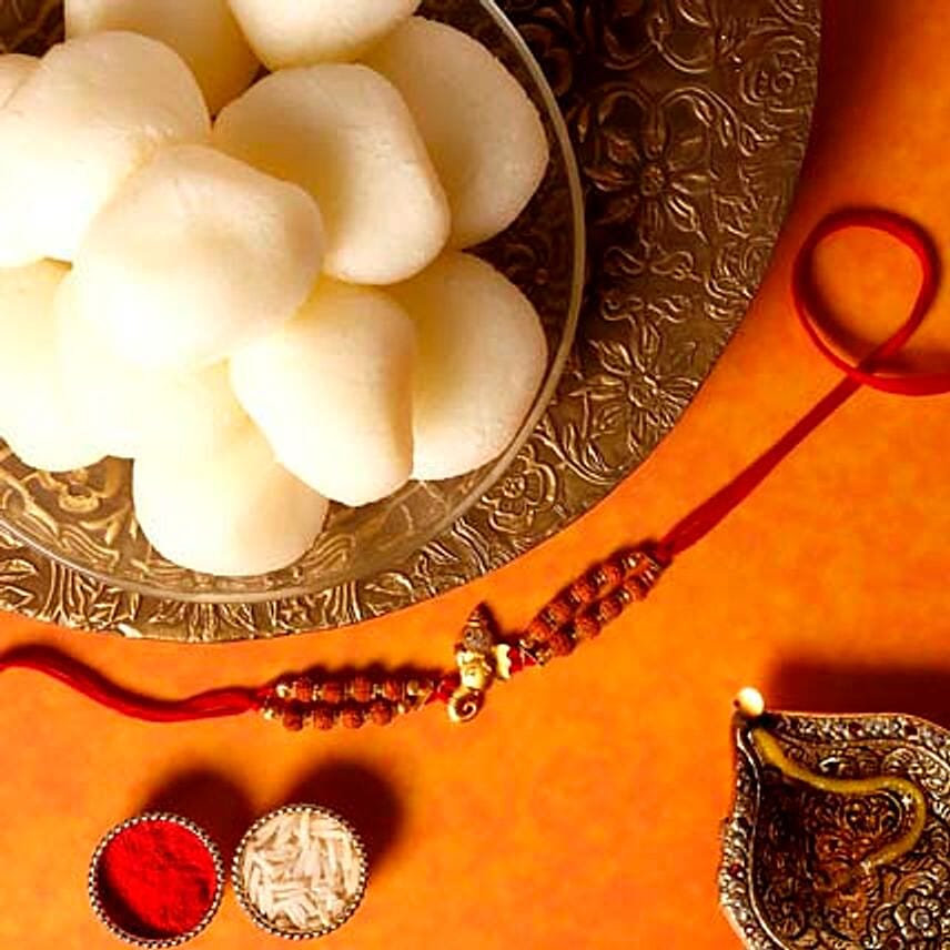 Sneh Elegant Rudraksha Rakhi & Rasgullas