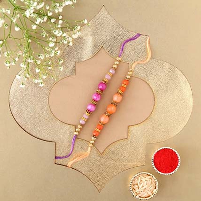Sneh Exquisite Peachy Beads Rakhi Set