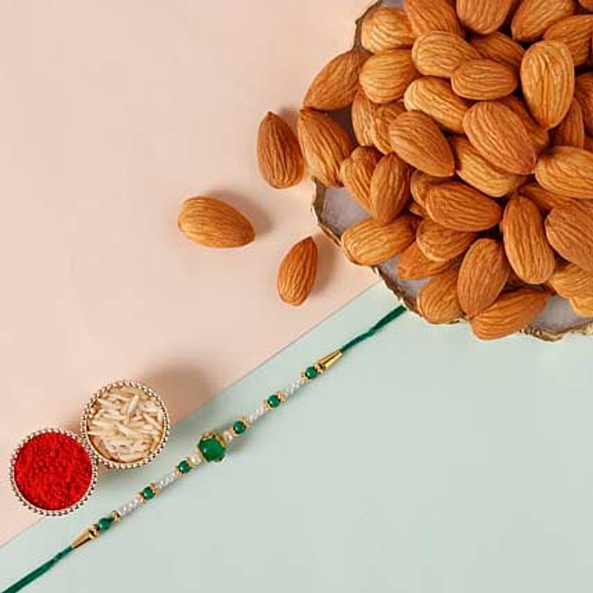 Sneh Fancy Green Rakhi & Almonds