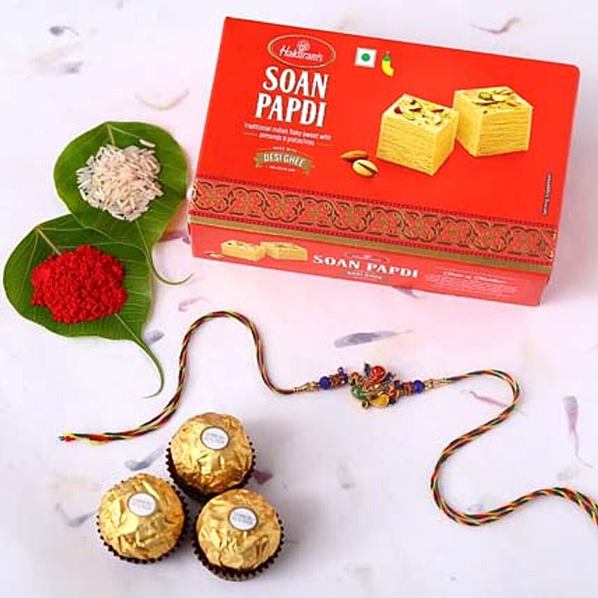 Sneh Ganesha Rakhi With Soan Papdi & Ferrero Rocher