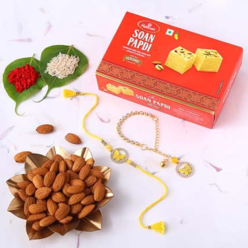 Sneh Lovely Rakhi Set With Soan Papdi & Almonds