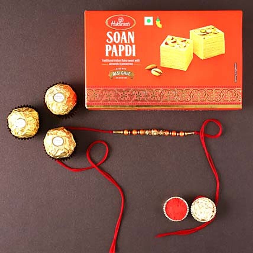 Sneh Minimalist Rakhi With Soan Papdi & Ferrero Rocher