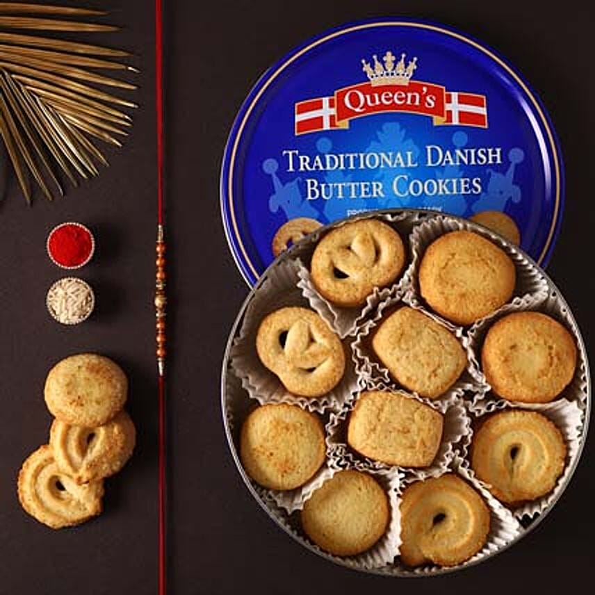 Sneh Rose Gold Rakhi & Danish Butter Cookies