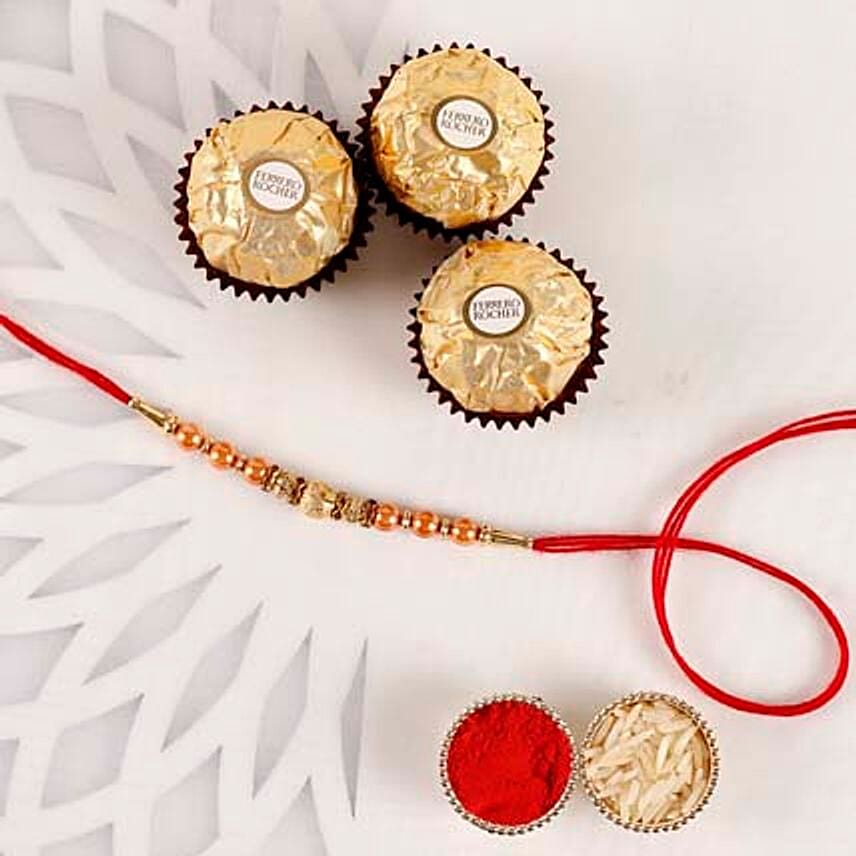 Sneh Rose Gold Rakhi & Ferrero Rocher