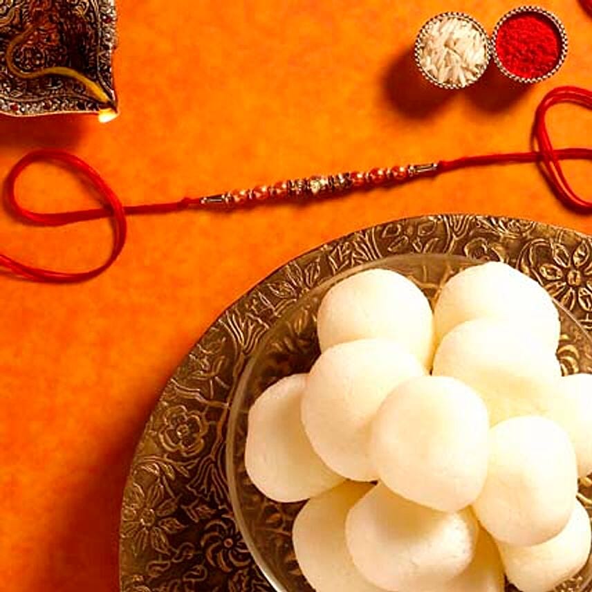 Sneh Rose Gold Rakhi & Rasgullas