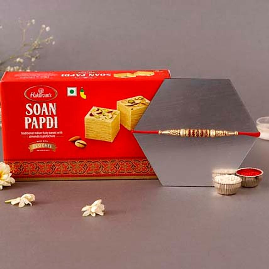 Sneh Sleek Designer Mauli Rakhi & Soan Papdi