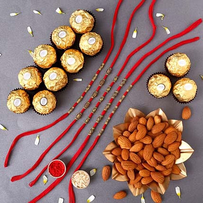 Sneh Stunning Rakhi Set With Almonds & Ferrero Rocher