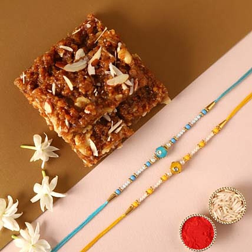 Sneh Vibrant Pearl Rakhis & Dodha Burfi