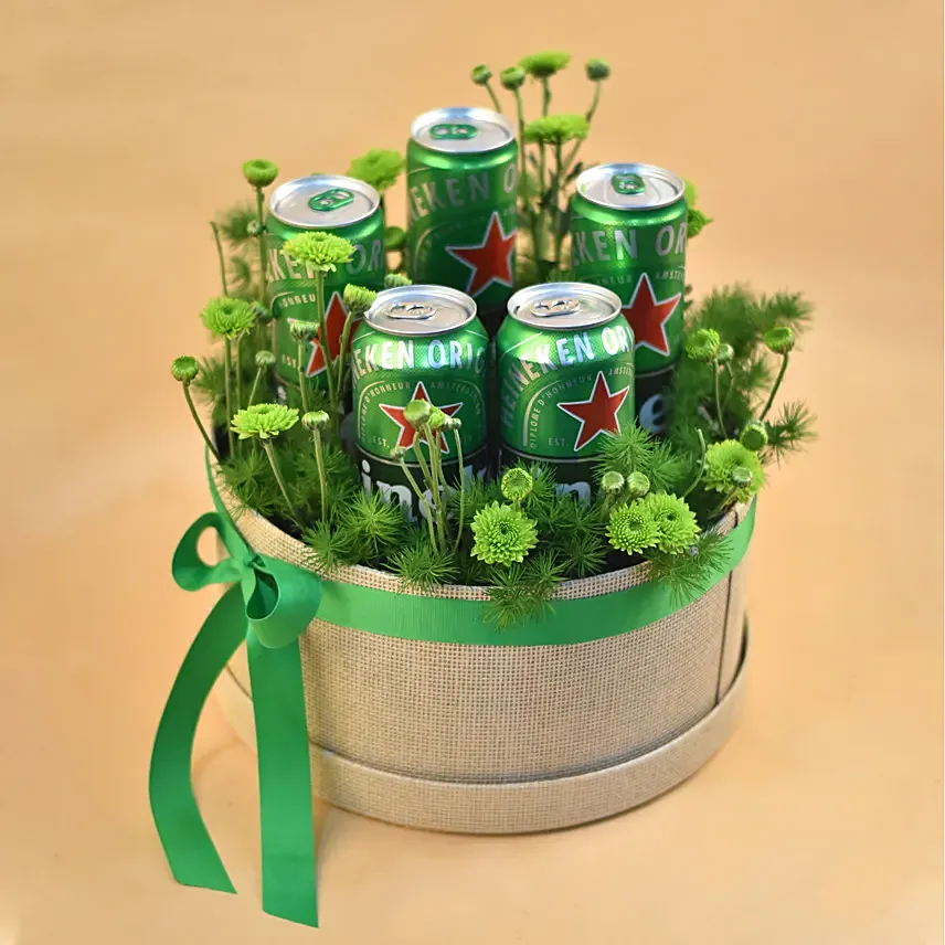 Green Button & Heineken Beer Round Gift Box