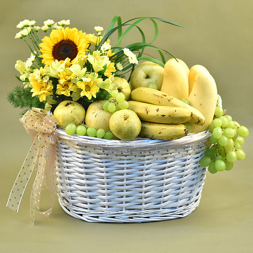 Mixed Flowers & Assorted Fruits Basket