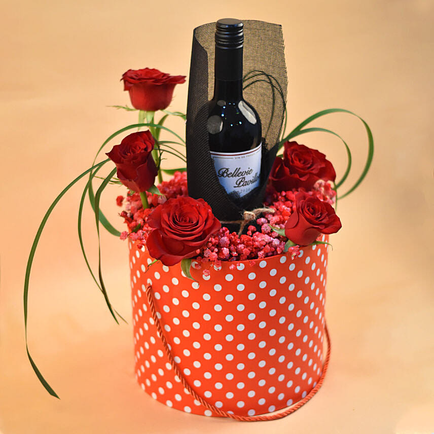 Mixed Flowers & Red Wine Gift Box