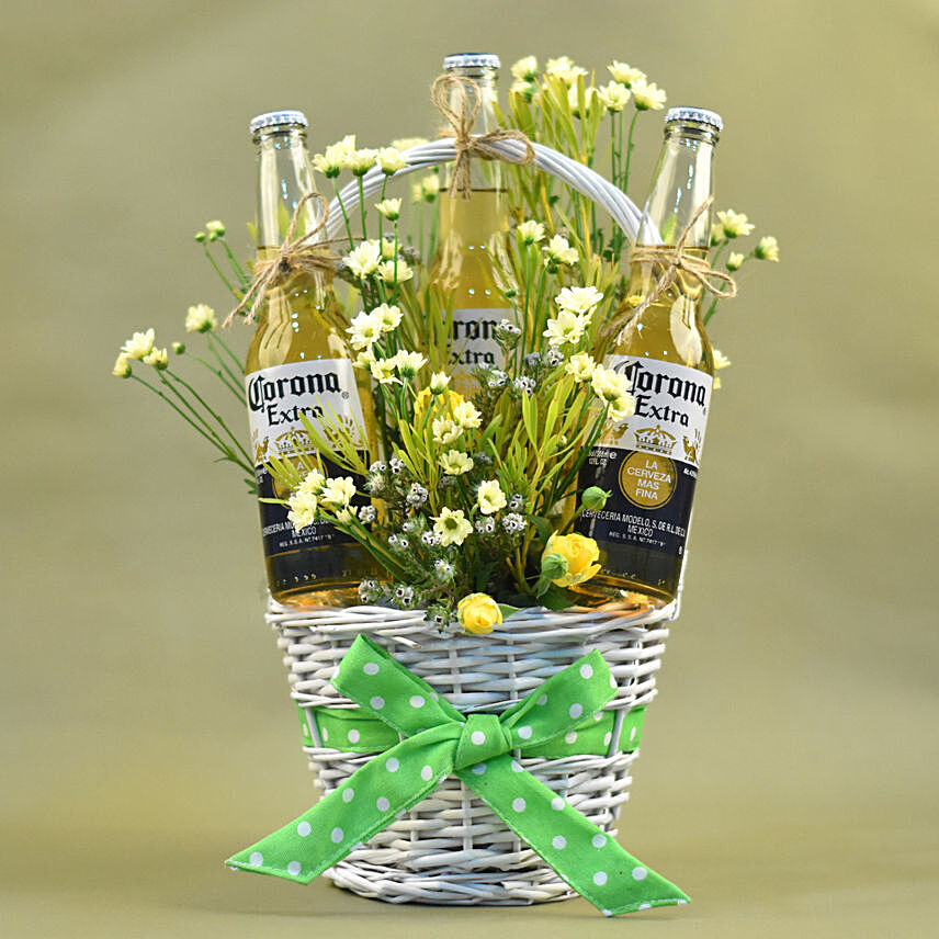 Yellow Pom & Beer Basket