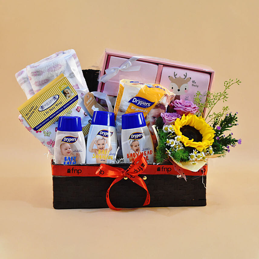 Brown Straw Basket Baby Care Hamper