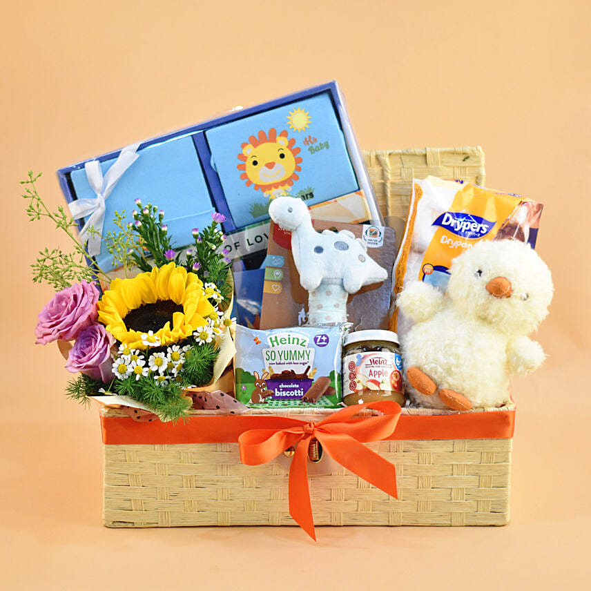 Light Yellow Straw Basket Baby Care Hamper