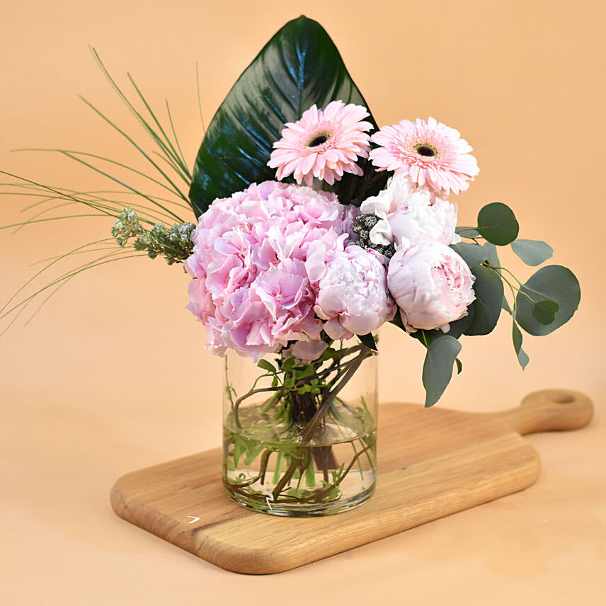 Serene Mixed Flowers Cylindrical Vase