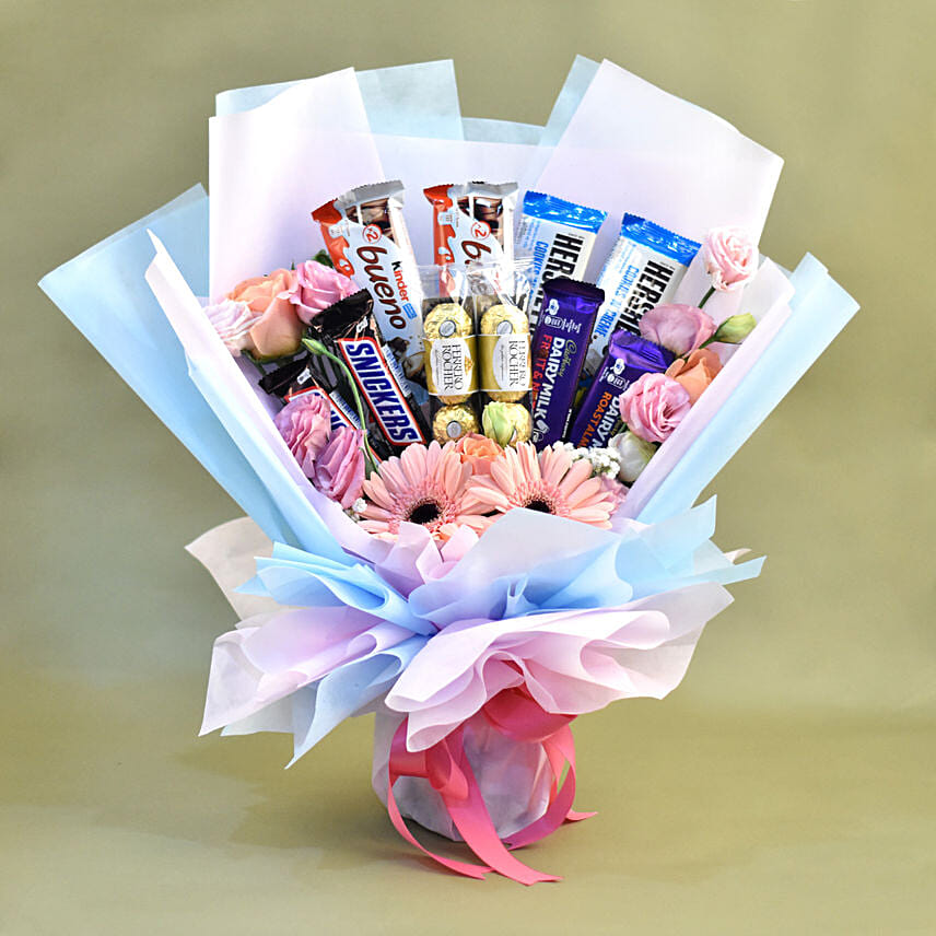 Delightful Mixed Flowers & Chocolates Bouquet