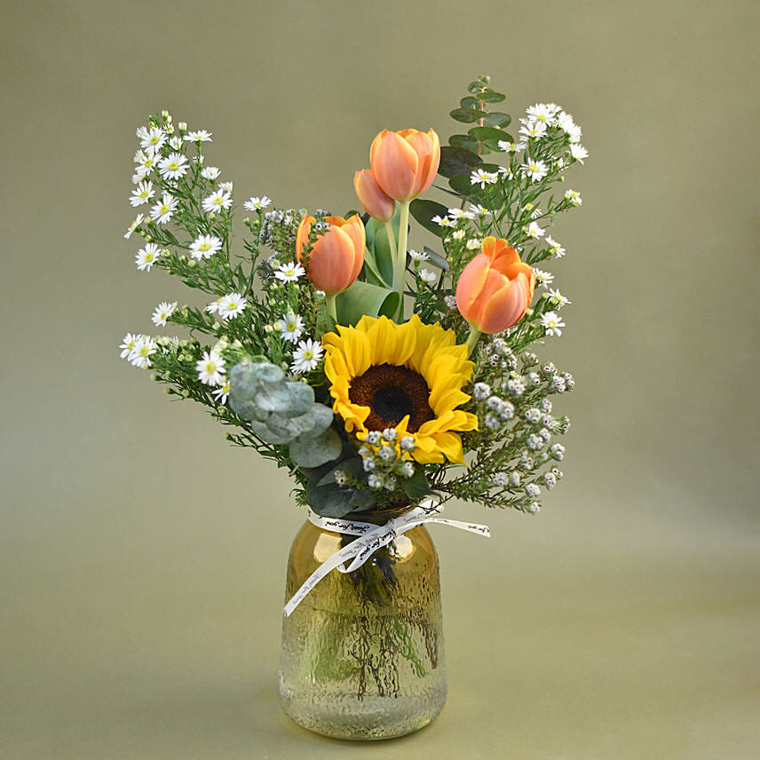 Delightful Mixed Flowers Vase