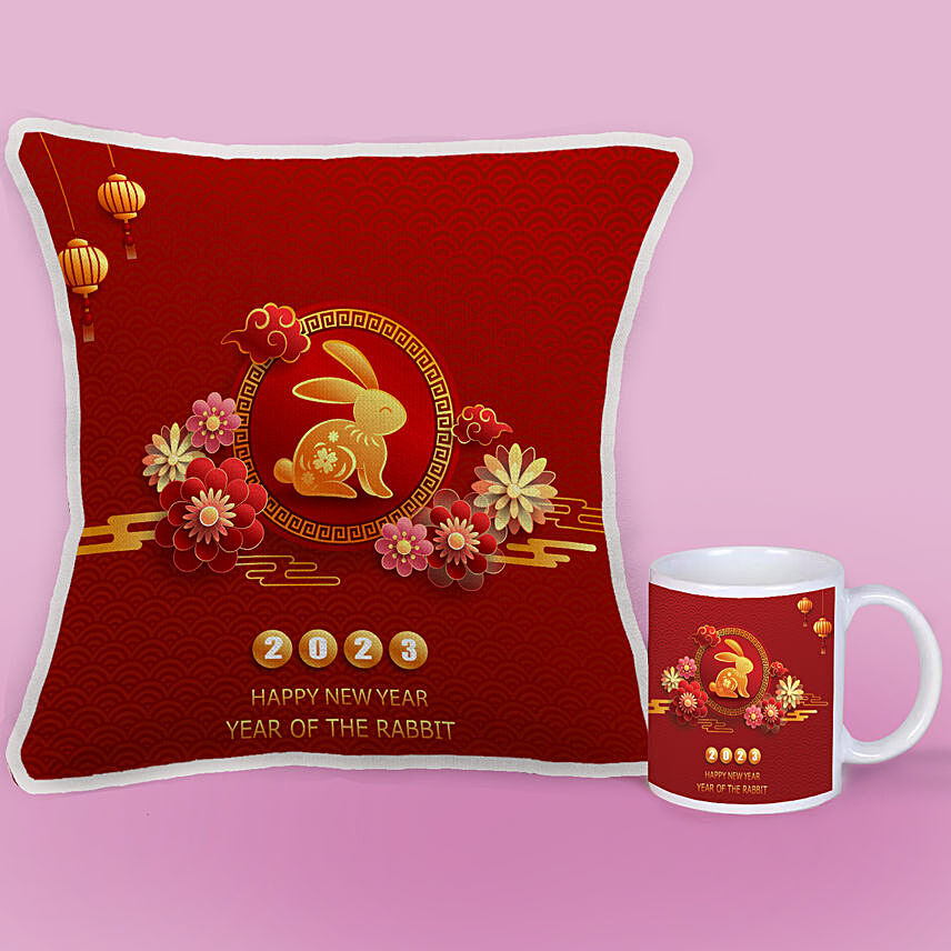 Chinese New Year of The Rabbit Printed Cushion & Mug