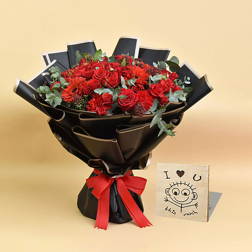 Joyful Red Bouquet With I Love You Table Top For Valentines