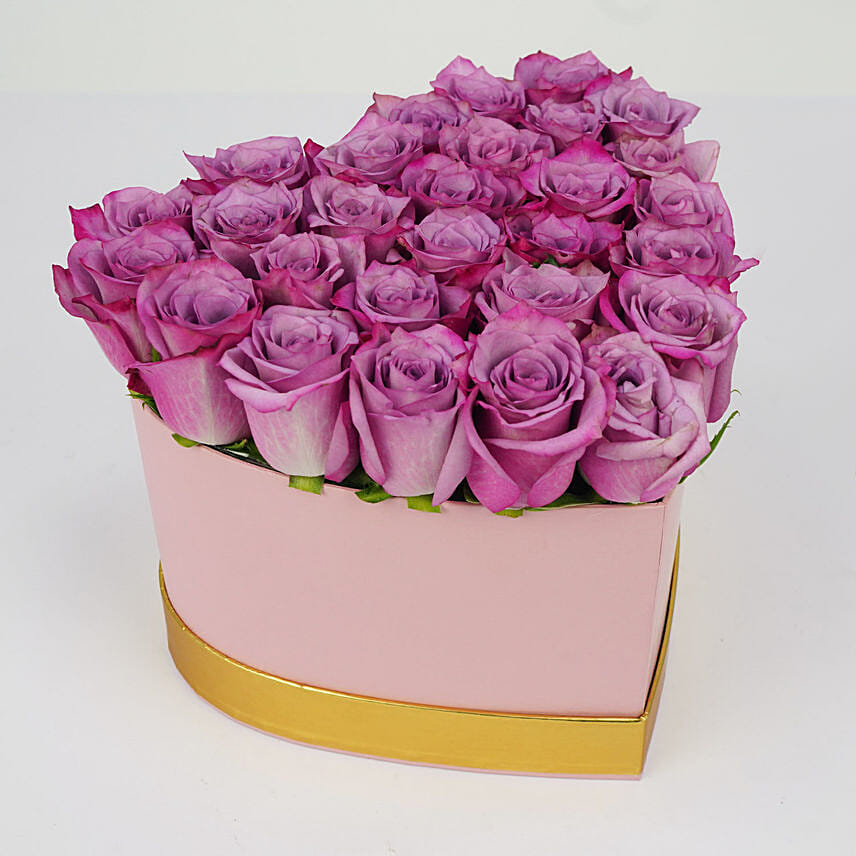 Purple Rose In Heart Shape Box