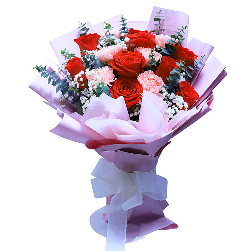 Rose & Carnation Bouquet For Valentines