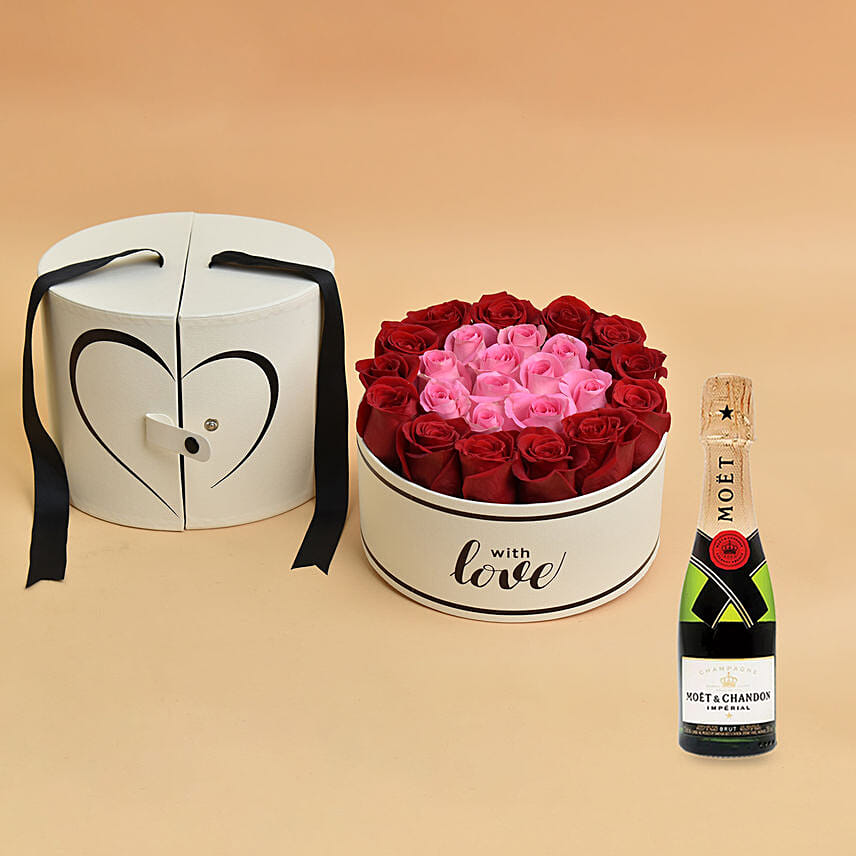 Pink & Red Roses Love For Valentine With Moet Champagne