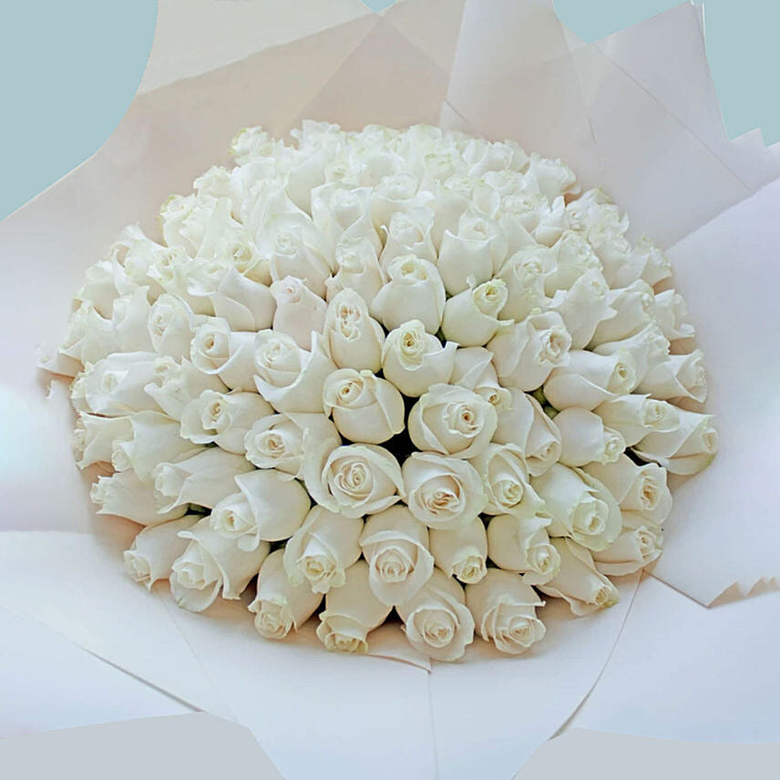 99 White Roses Bouquet For Valentine