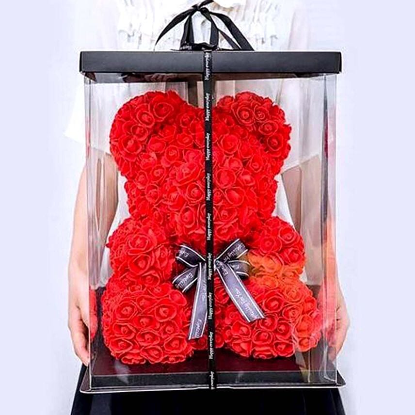 Artificial Red Roses Teddy Bear For Valentine