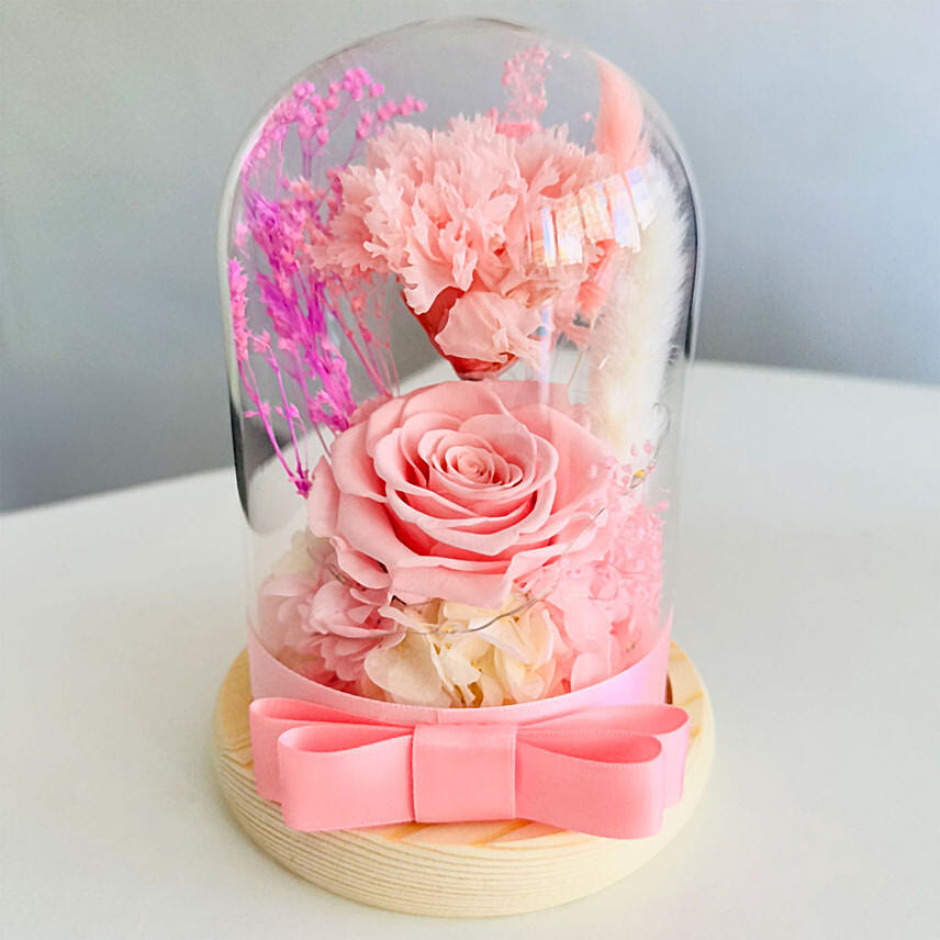 Vday Pink Forever Roses in Dome