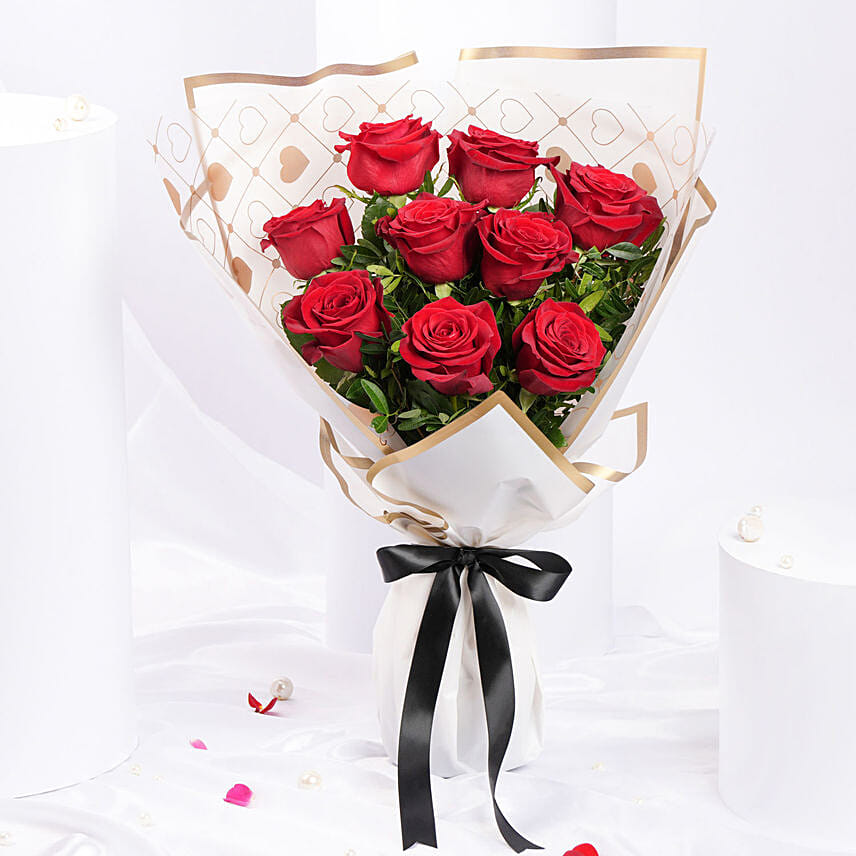 Valentines 9 Roses Bouquet