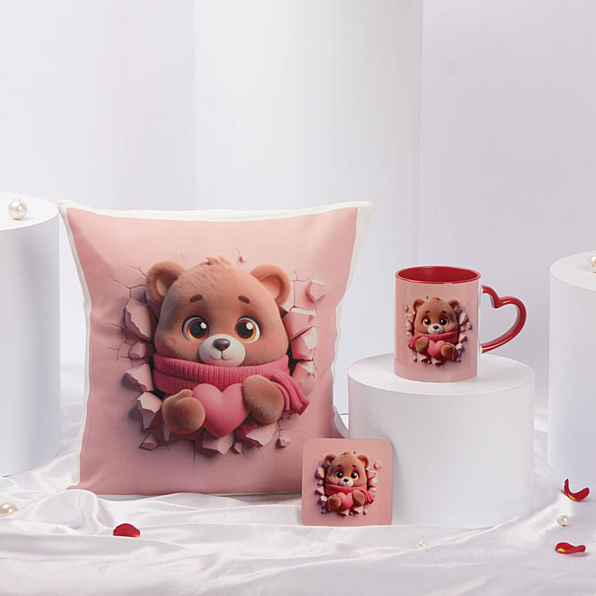 Valentines Taddy Cushion Mug & Table Top Combo