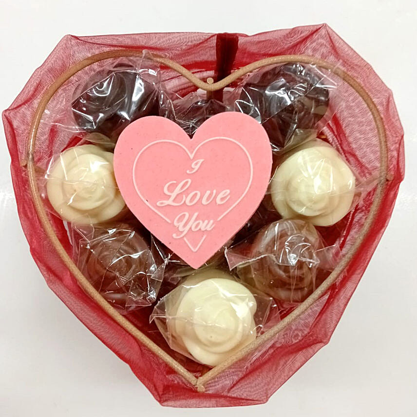 Heart Shaped Organza Basket Filled with Chocolates For Love